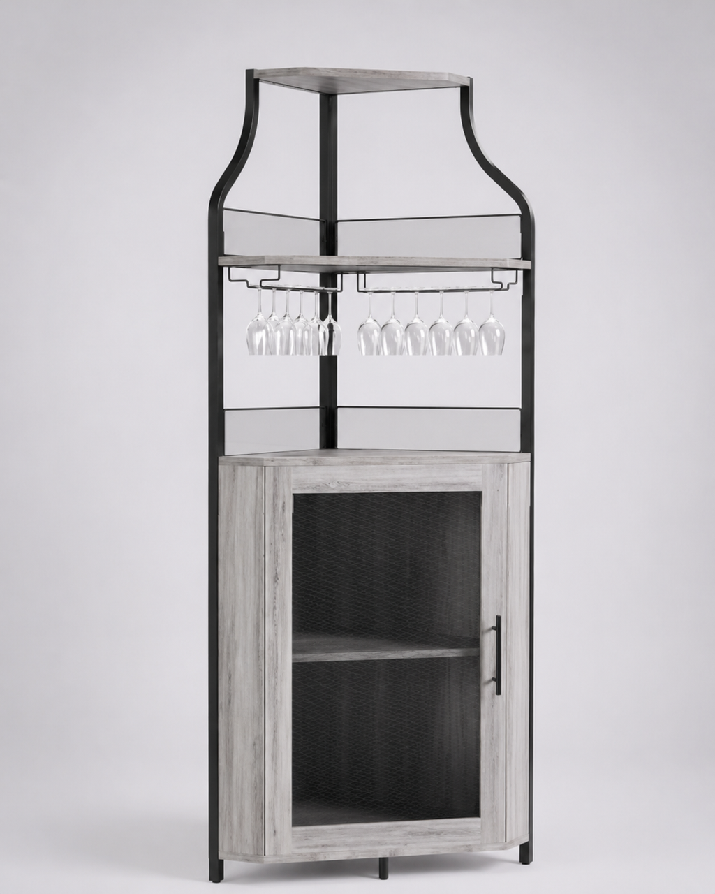 Modern Industrial Home Bar Cabinet with Wine Glass Rack