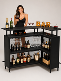 Modern Black L-Shaped Home Bar Cabinet with Raised Countertop