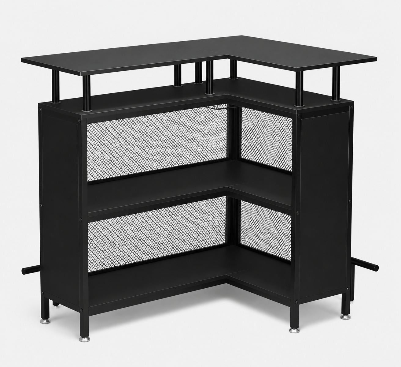 Modern Black L-Shaped Home Bar Cabinet with Raised Countertop