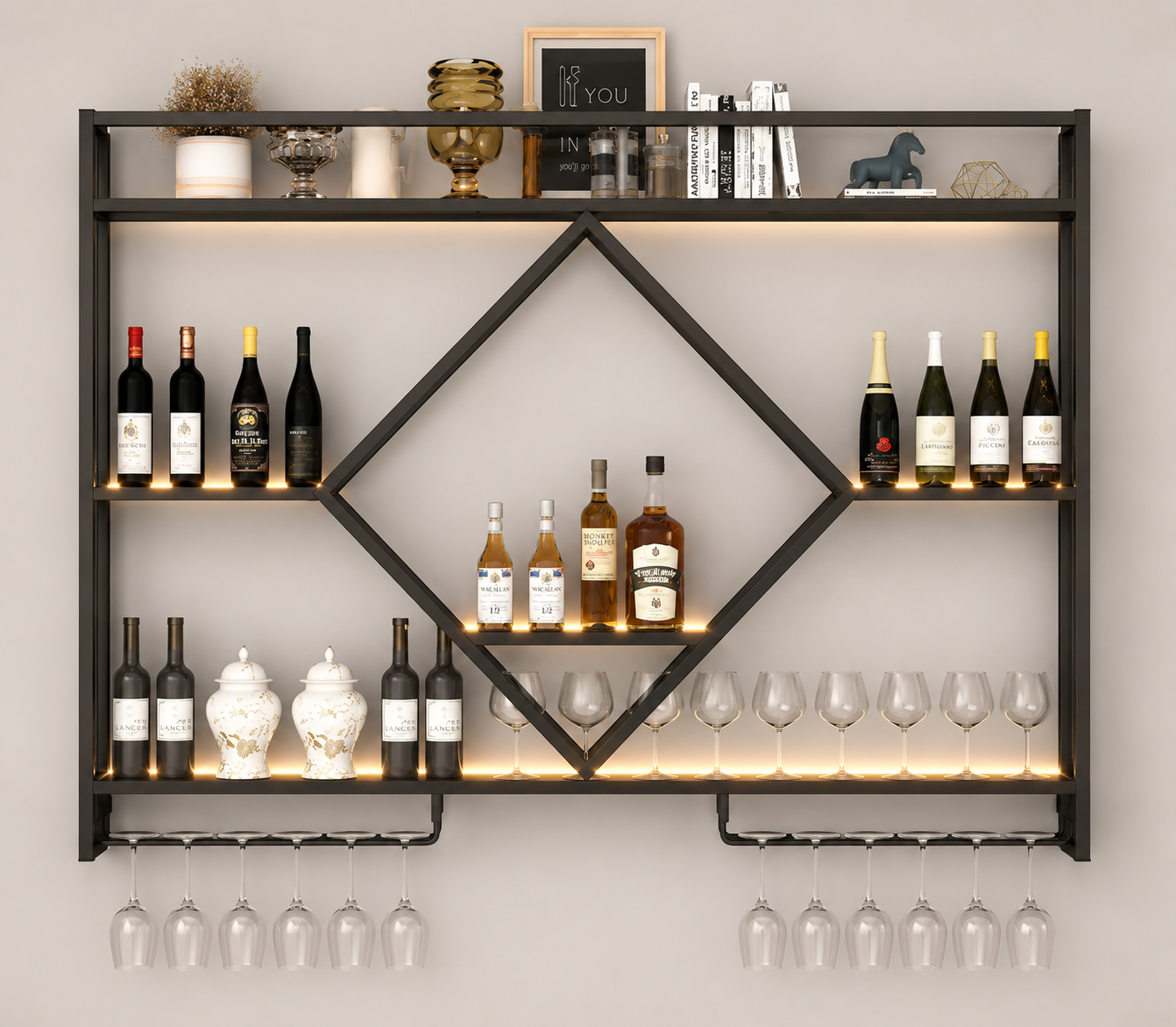 Modern Wall-Mounted Wine Bar Shelf