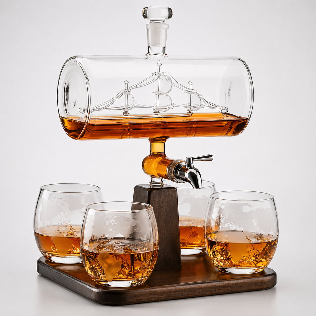 Ship-Inspired Whiskey Decanter Dispenser Set