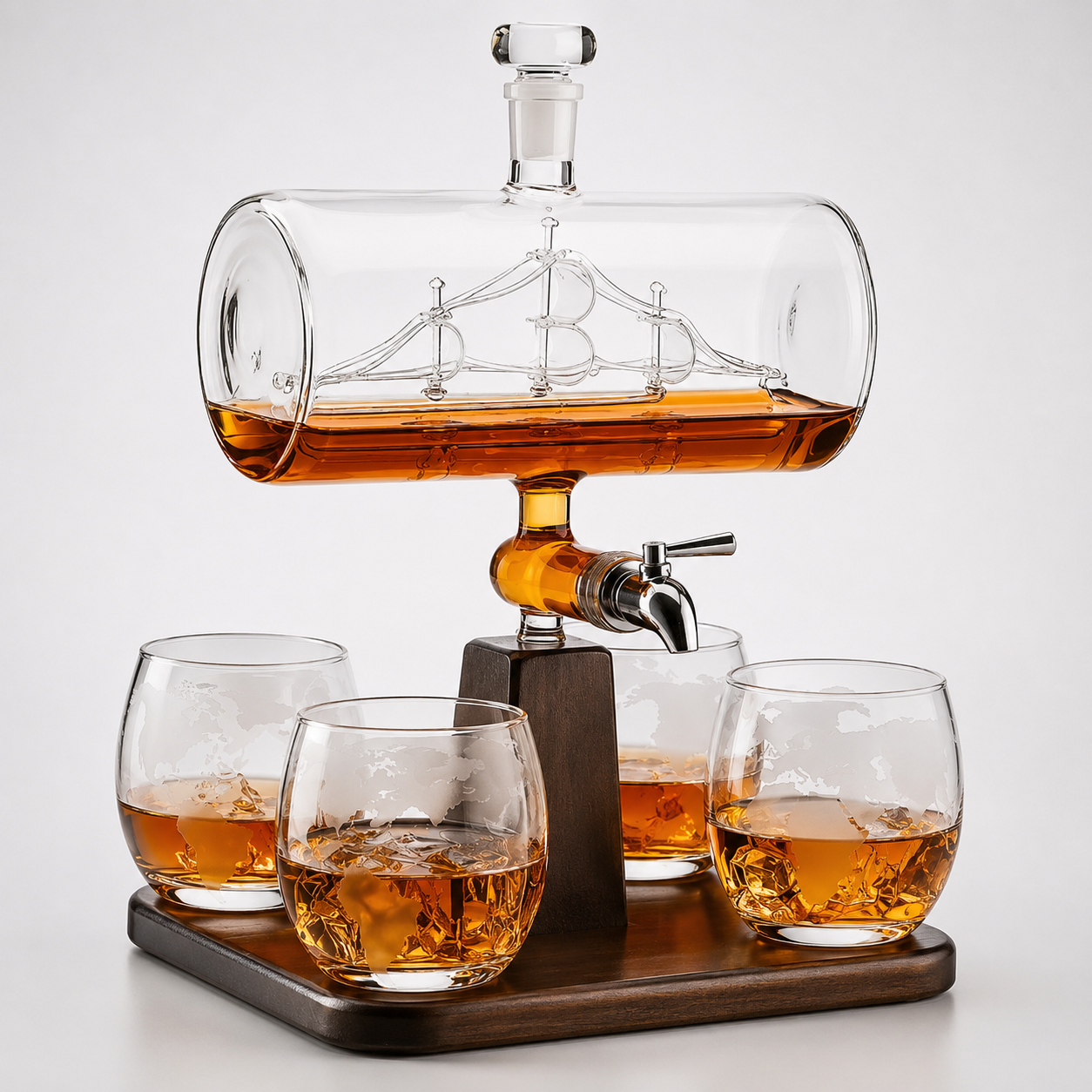 Ship-Inspired Whiskey Decanter Dispenser Set