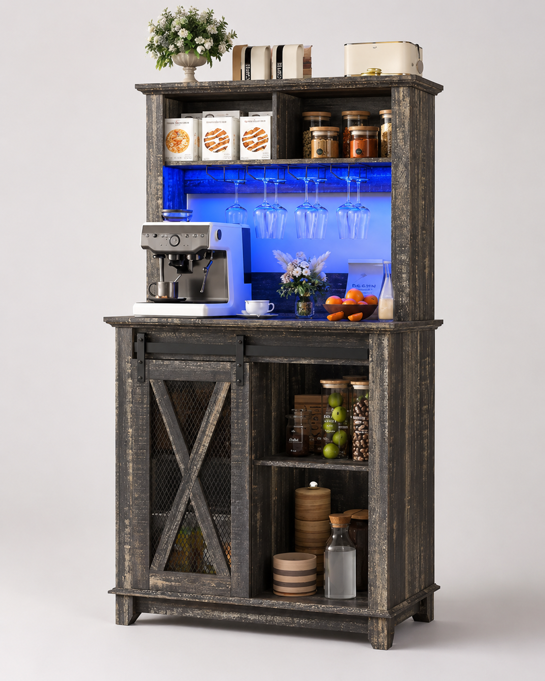 Rustic LED Coffee Bar Cabinet