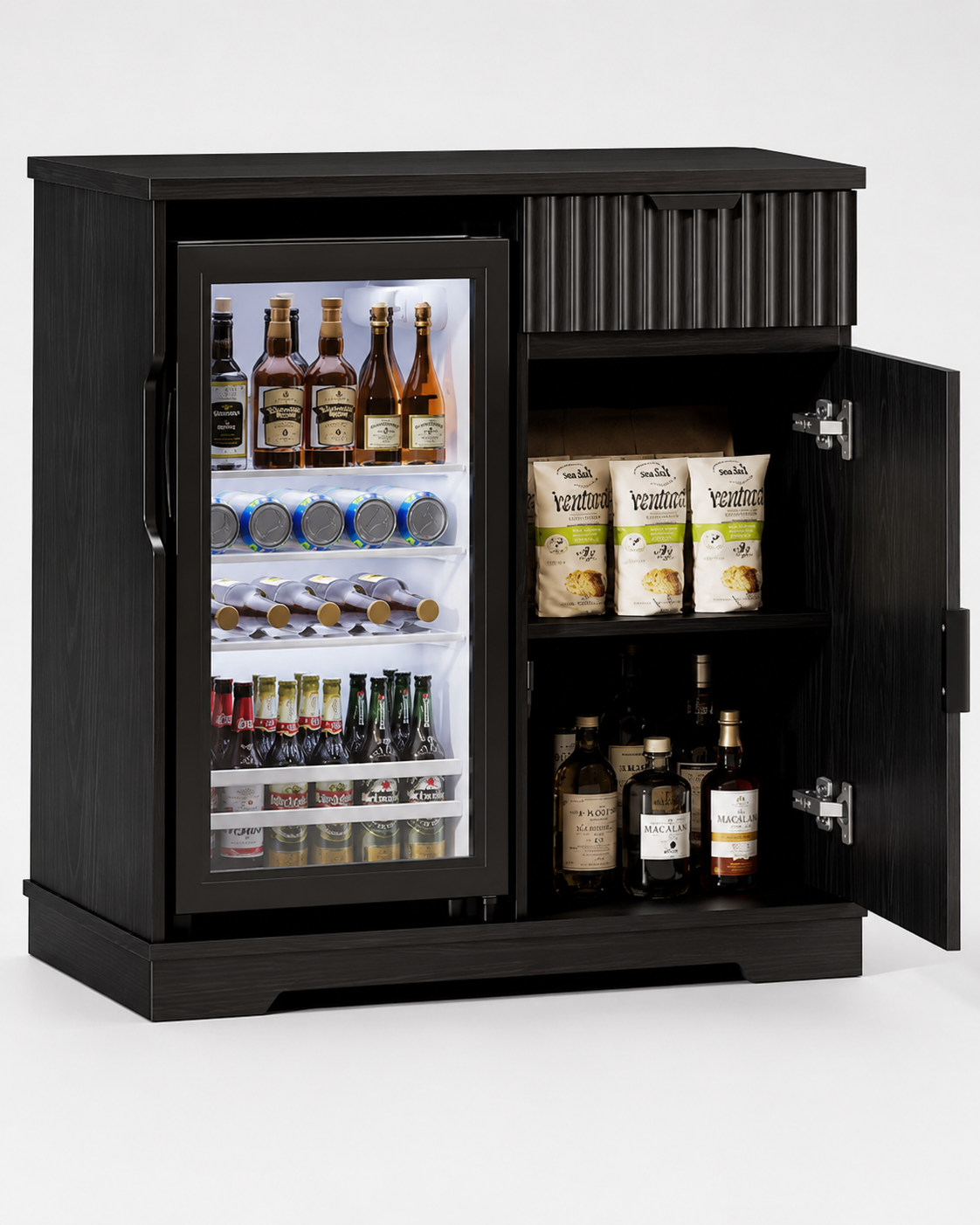 Modern Home Bar Cabinet with Built-In Beverage Cooler