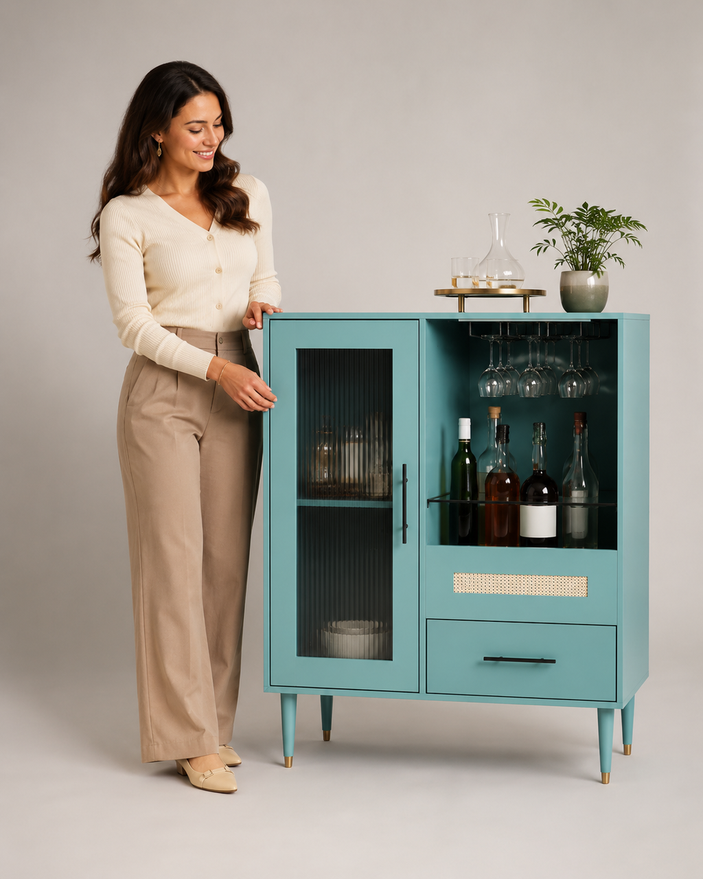 Modern Teal Home Bar Cabinet