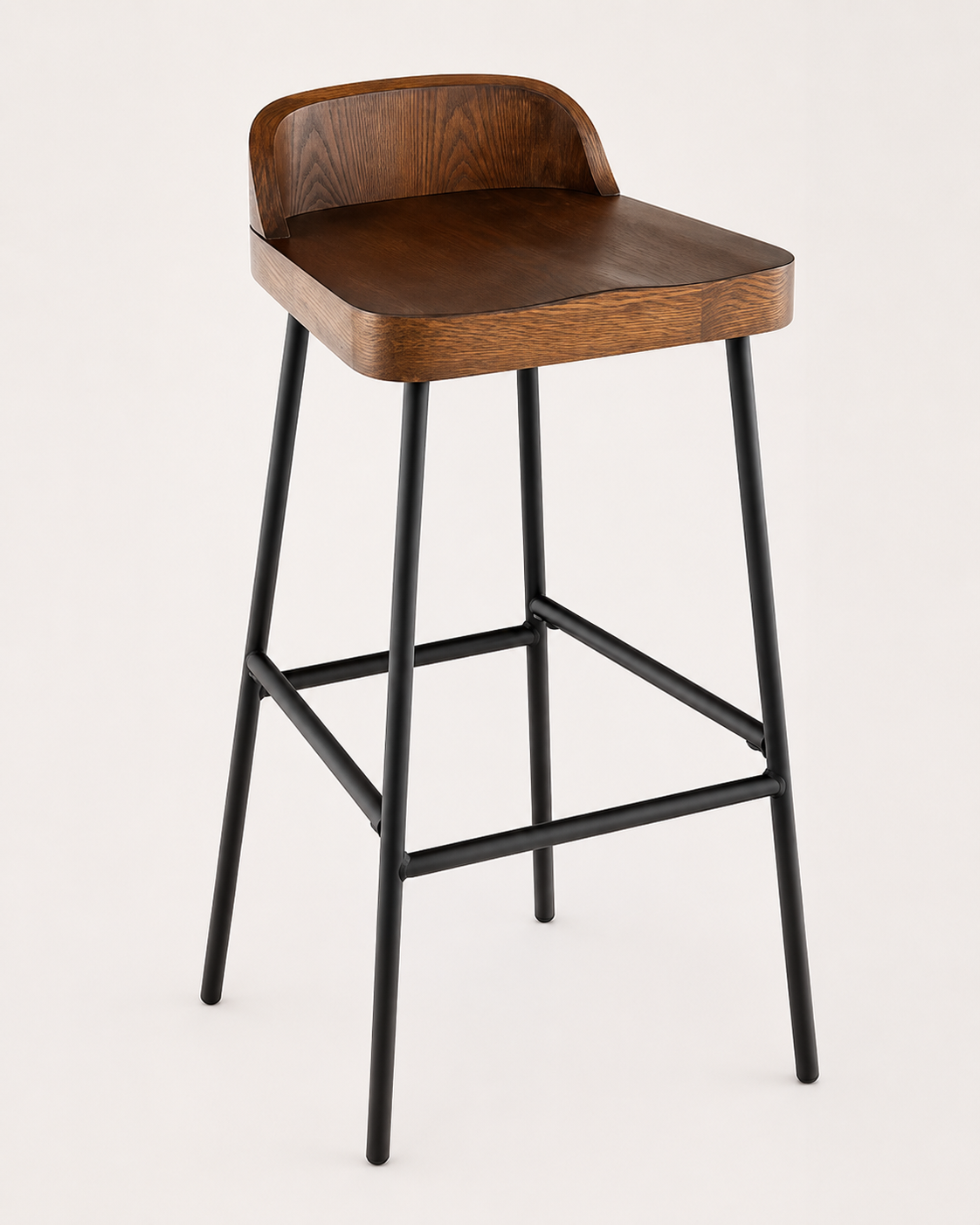 Walnut-Finish Bar Stool with Curved Backrest